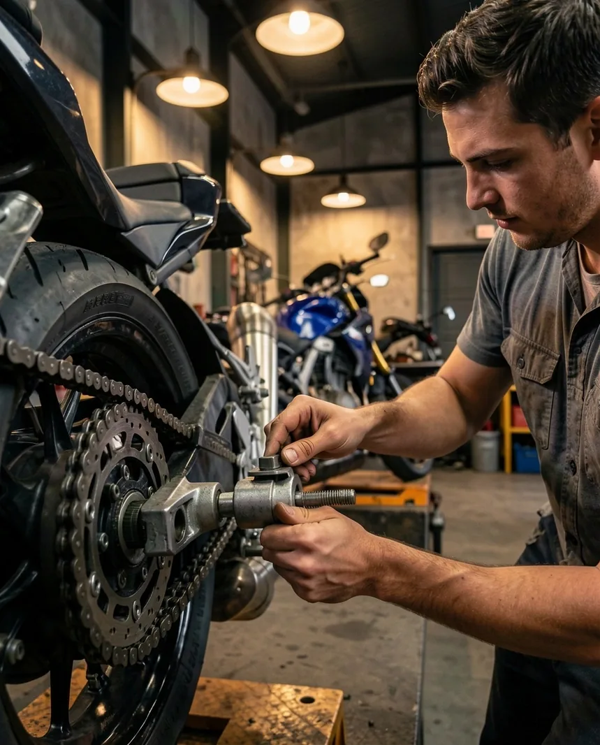 Kursant regulujący napęd pod okiem mechanika