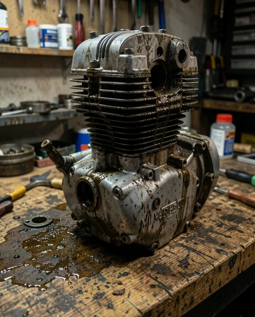 Silnik motocykla klasycznego przed remontem