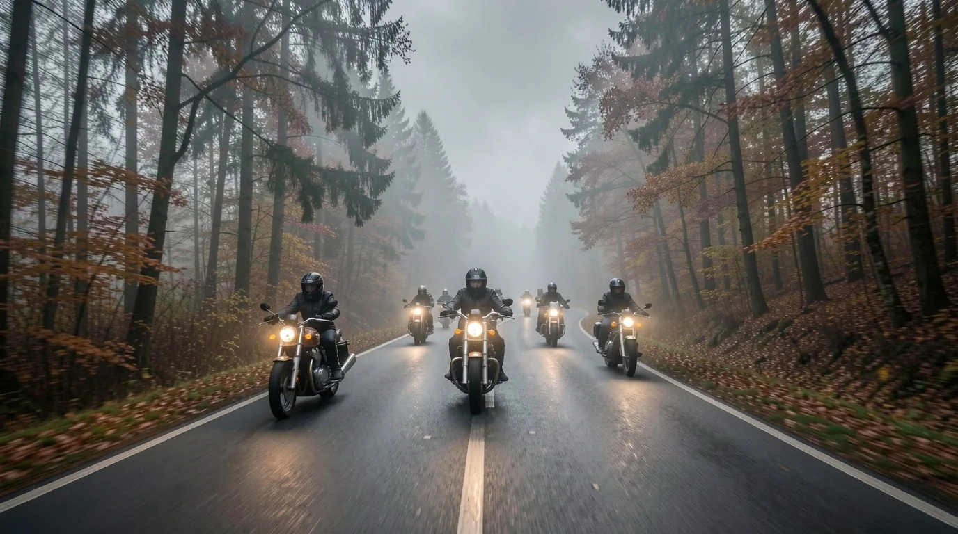 Grupa motocykli na trasie weekendowej Dolnego Śląska