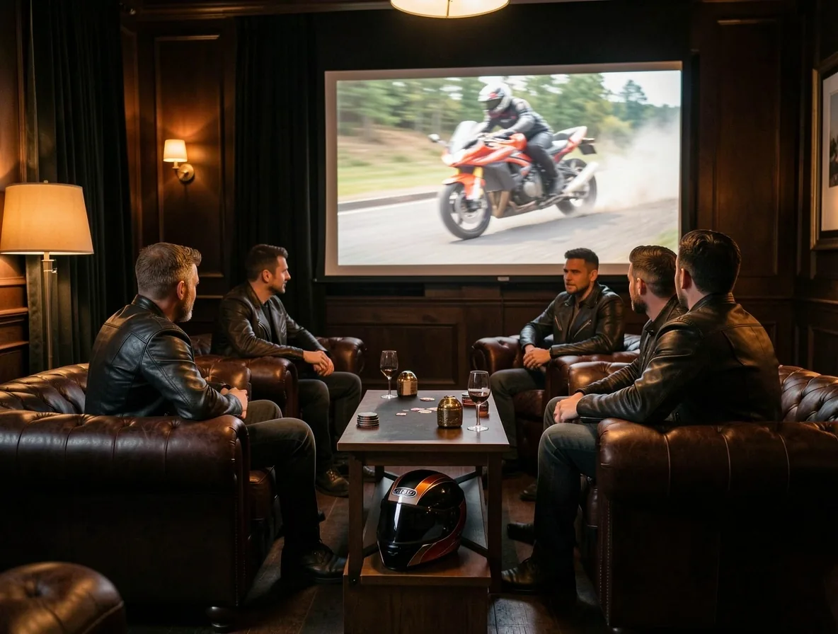 Strefa relaksu klubu Foravell z transmisją wyścigu motocyklowego